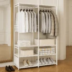 Meuble Entree Blanche Metal Double Etagere 170x95x36 Cm