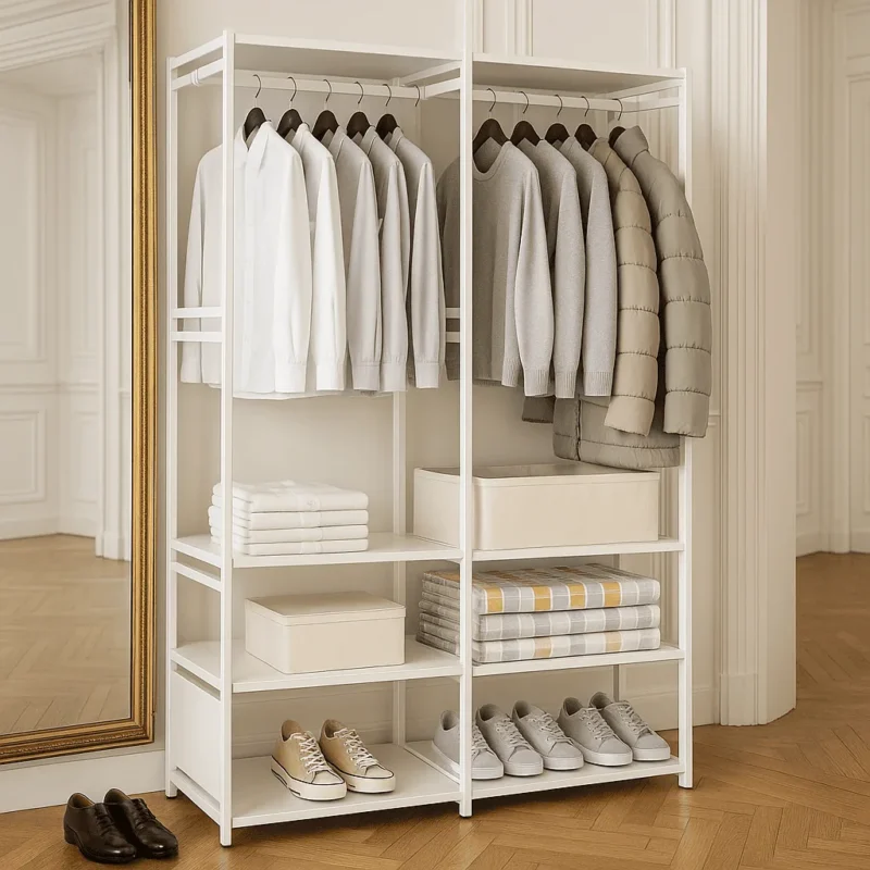Meuble Entree Blanche Metal Double Etagere 170x95x36 Cm