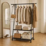 Meuble Entrée Porte-manteau Roulant Noir