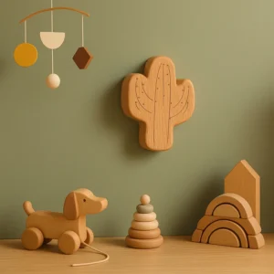 Patère Murale Cactus En Bois Naturel