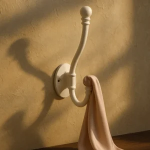 Patère Murale Crochet Ancien En Zinc Moulé, Blanche