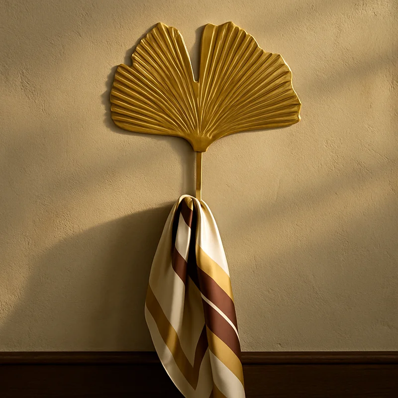 Patère Murale Feuille Dorée En Métal, Style Nordique 11,5 X 9 Cm