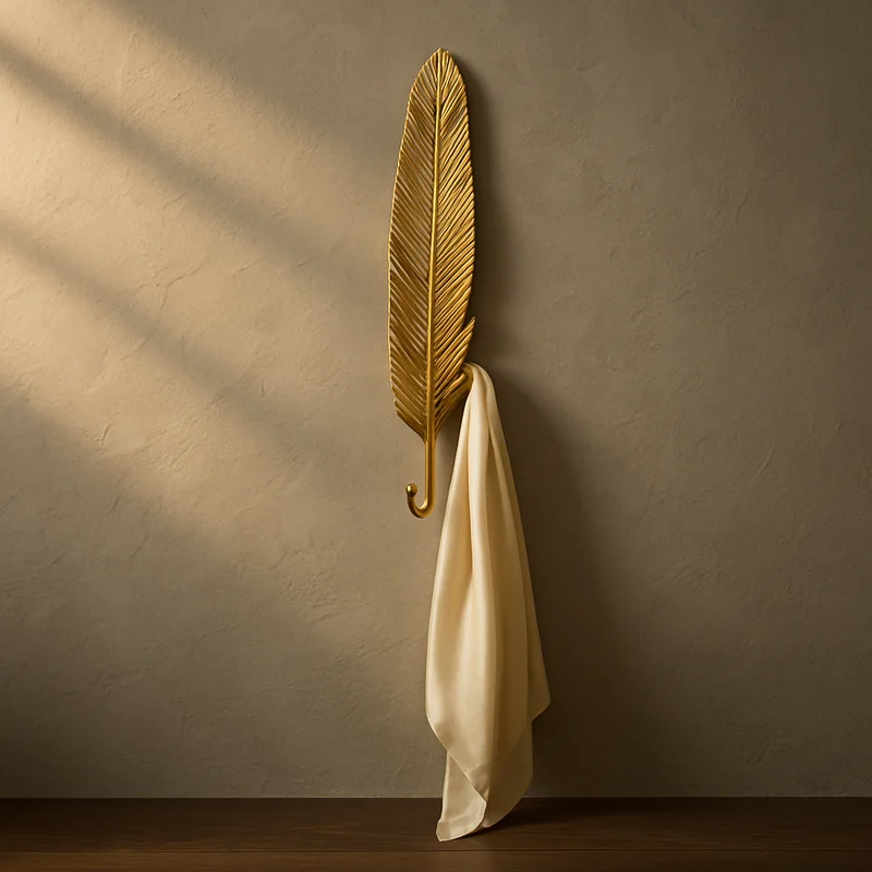 Patère Murale Longue Feuille En Métal, 39x9 Cm