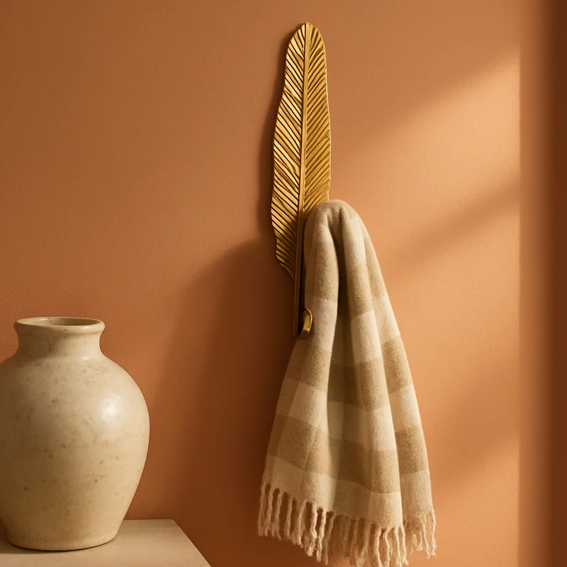 Patère Murale Longue Feuille En Métal, 39x9 Cm