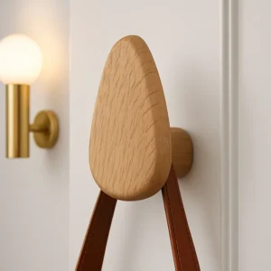Patère Murale Ovale En Bois Clair 4,9x4,2x4 Cm
