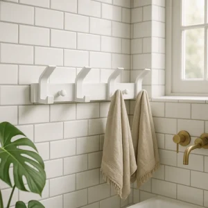 Patère Murale Salle De Bain 4 Crochets En Alliage Aluminium Blanc