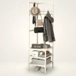 Porte-manteau D'angle Avec Rangement Chaussures, Métal Blanc