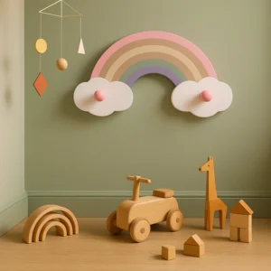 Porte-manteau Enfant Arc-en-ciel En Bois, 2 Crochets