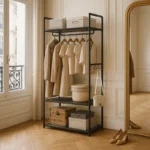 Porte-manteau Meuble à Chaussures En Métal Noir Sur Roulettes