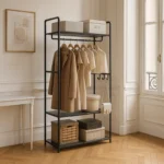 Porte-manteau Meuble à Chaussures En Métal Noir Sur Roulettes