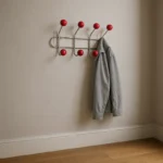 Porte-manteau Mural 8 Crochets Métal Chromé, Boules Bois Rouges