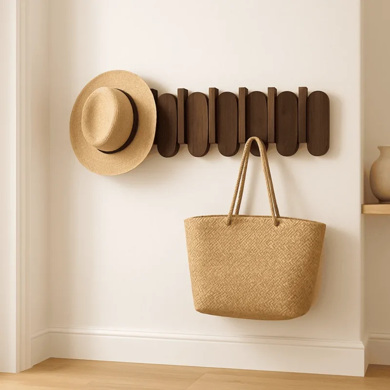 Porte Manteau Mural Bois Massif 7 Crochets