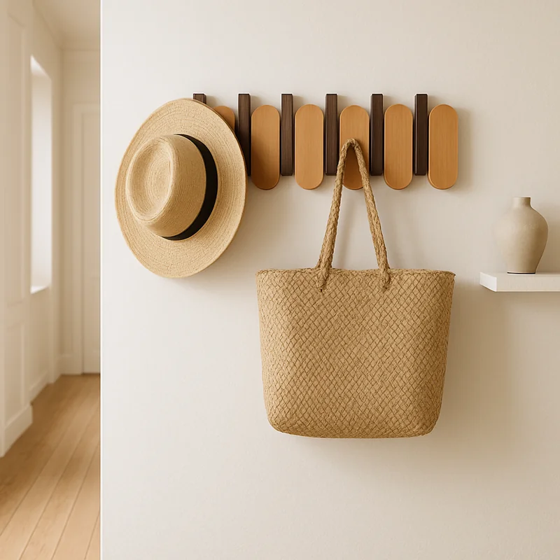 Porte-manteau Mural Bois Massif, 7 Crochets