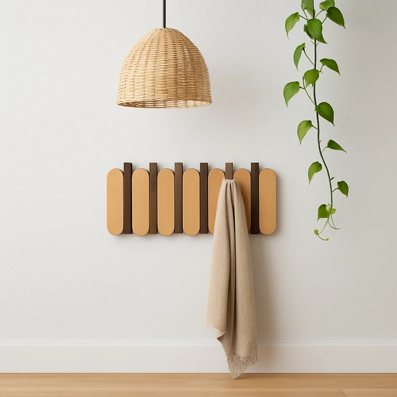 Porte-manteau Mural Bois Massif, 7 Crochets
