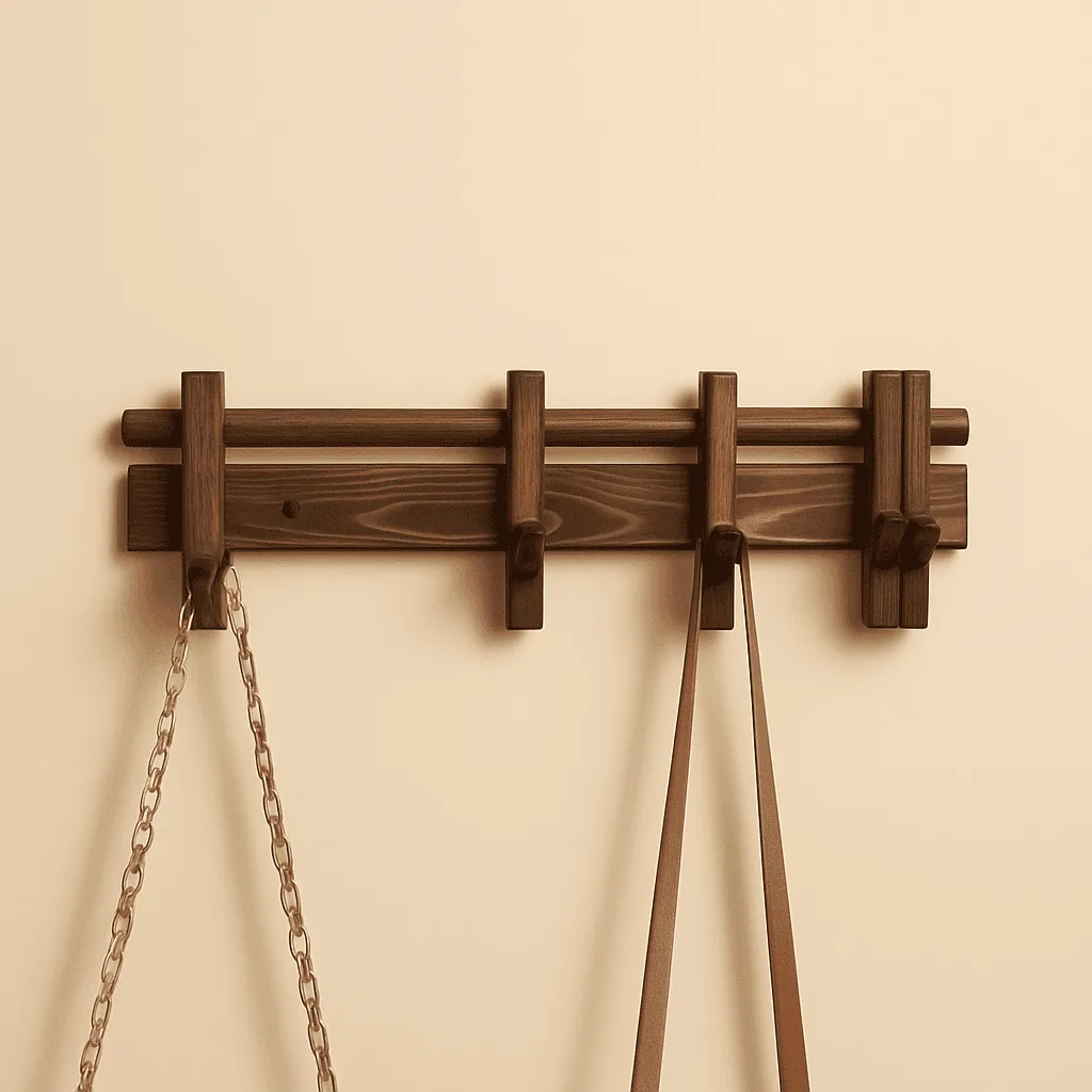 Porte Manteau Mural Bois Multicolore 6 Barres 50x30 Cm