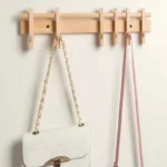 Porte-manteau Mural Bois Naturel 6 Barres, 50x30 Cm