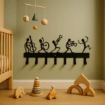 Porte-manteau Mural Bonhomme En Métal Noir, 7 Crochets