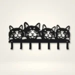 Porte-manteau Mural Chat En Métal Noir, 7 Crochets