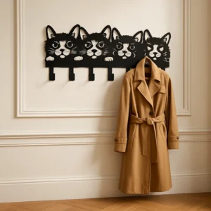 Porte-manteau Mural Chat En Métal Noir, 7 Crochets