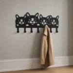 Porte-manteau Mural Chat En Métal Noir, 7 Crochets