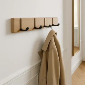 Porte-manteau Mural En Bois 4 Crochets Pliants Naturel
