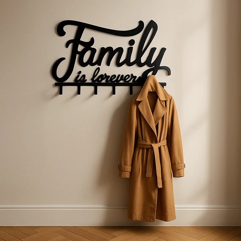 Porte-manteau Mural Family En Métal Noir, 7 Crochets