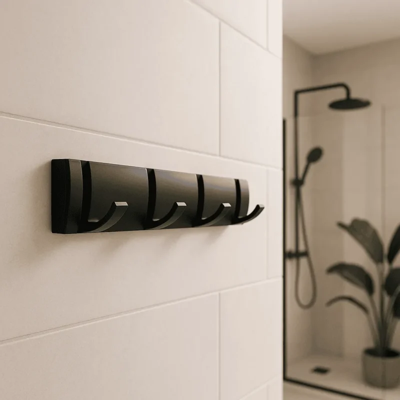 Porte Manteau Salle De Bain Metal Noir Mat Crochet Simple 4