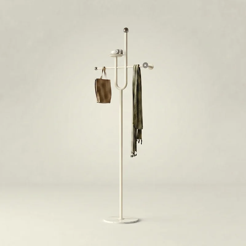 Porte-manteau Sur Pied Aluminium Blanc, Base Marbre