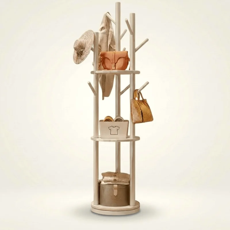 Porte-manteau Sur Pied Arbre En Bambou Blanc, Design Moderne