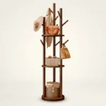 Porte-manteau Sur Pied Arbre En Bambou Naturel, Finition Foncée