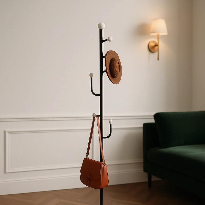 Porte-manteau Sur Pied Champignon 8 Crochets En Métal Noir