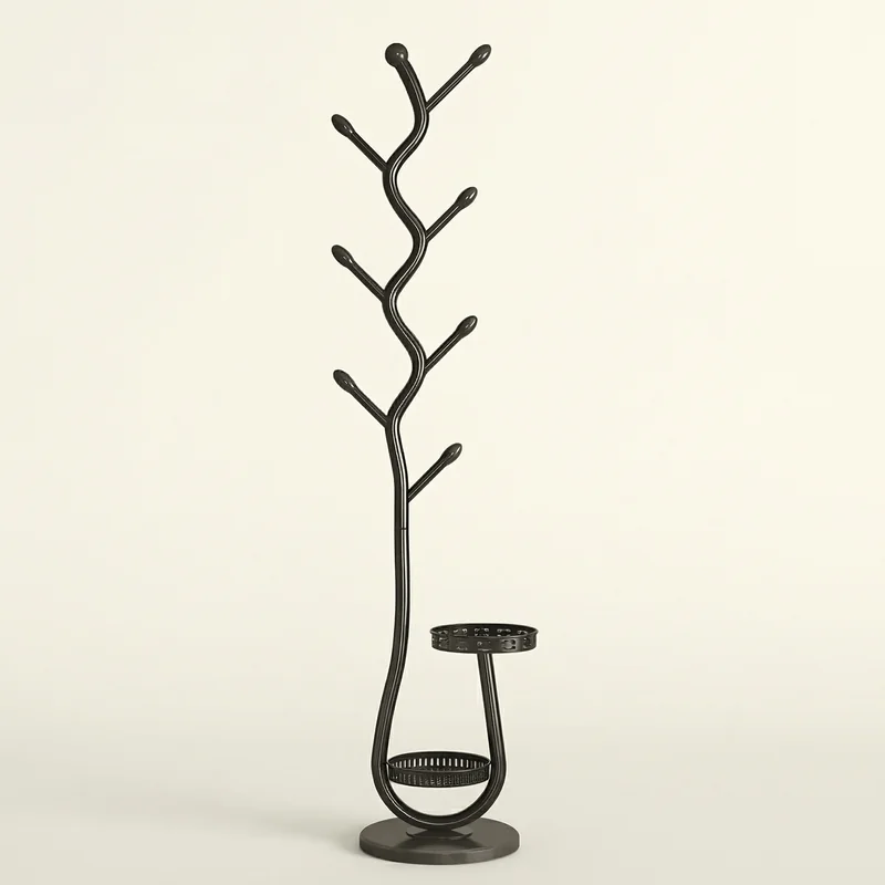 Porte-manteau Sur Pied Métal Noir 8 Crochets Branches