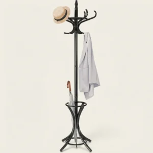 Porte-manteau Sur Pied Perroquet Noir, Métal Et Bois