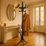 Porte-manteau Sur Pied Perroquet Noir, Métal Et Bois