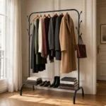 Meuble d'entrée barre dressing ronde noir avec chaussures