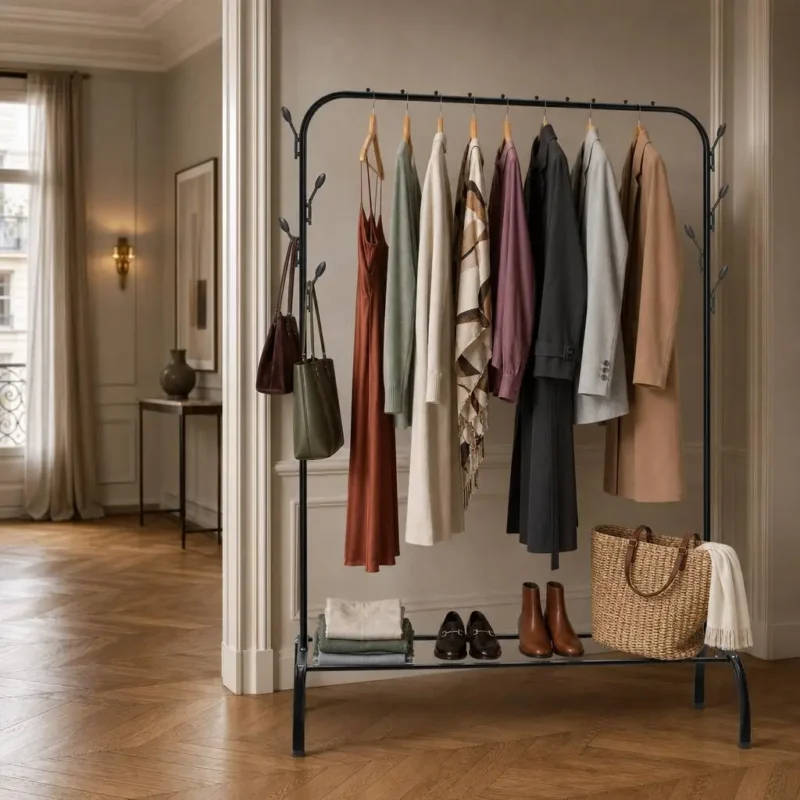 Meuble d'entrée barre dressing ronde noir avec chaussures