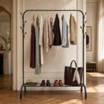 Meuble d'entrée barre dressing ronde noir avec chaussures