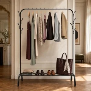 Meuble d'entrée barre dressing ronde noir avec chaussures