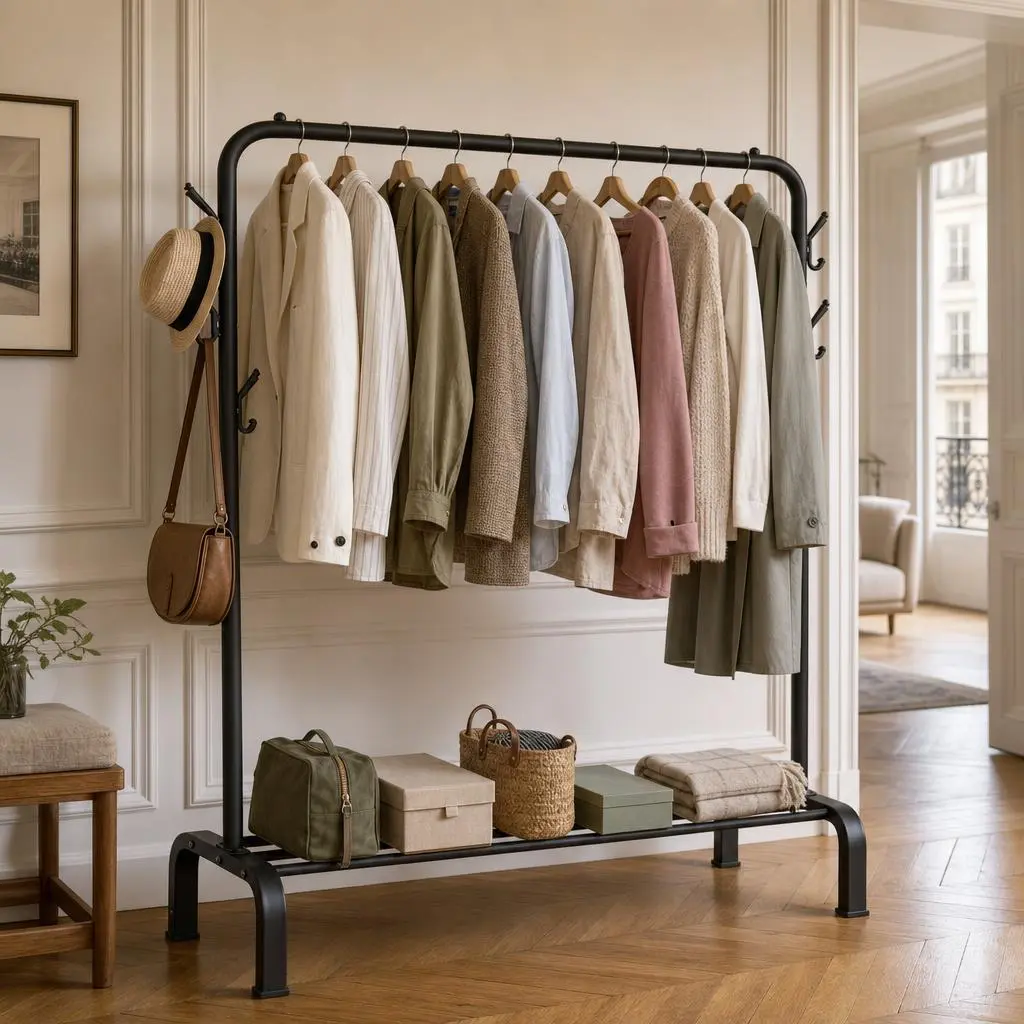 Meuble d'entrée porte-manteau métal design épuré