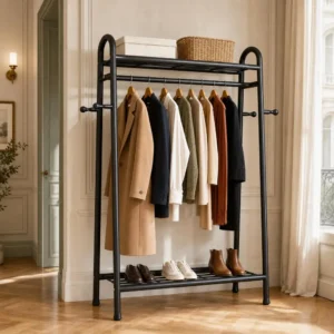Meuble entrée 2-en-1 porte-manteau et range-chaussures noir