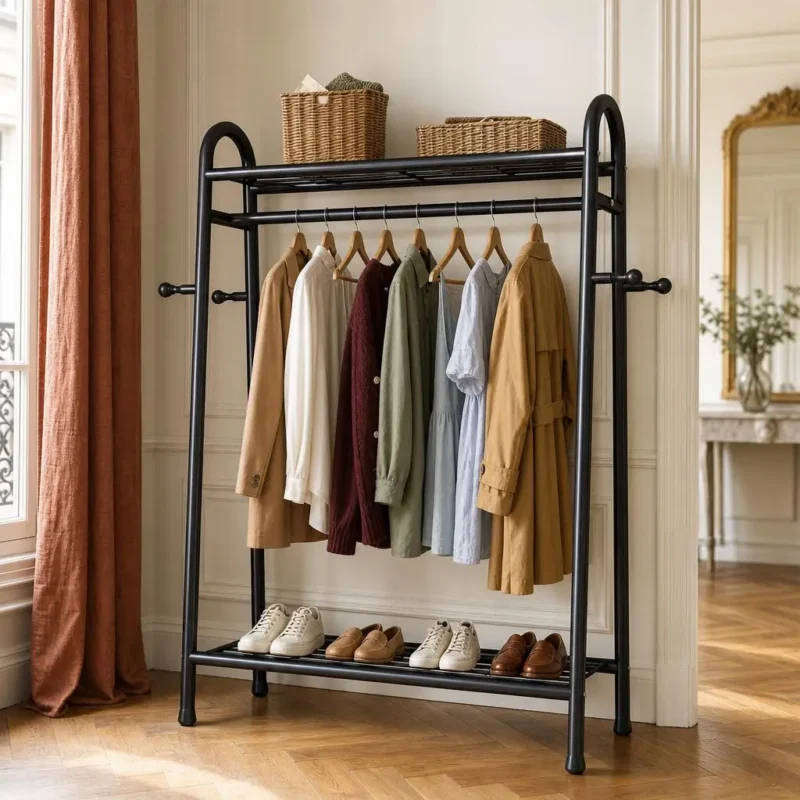 Meuble entrée 2-en-1 porte-manteau et range-chaussures noir