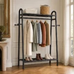 Meuble entrée 2-en-1 porte-manteau et range-chaussures noir