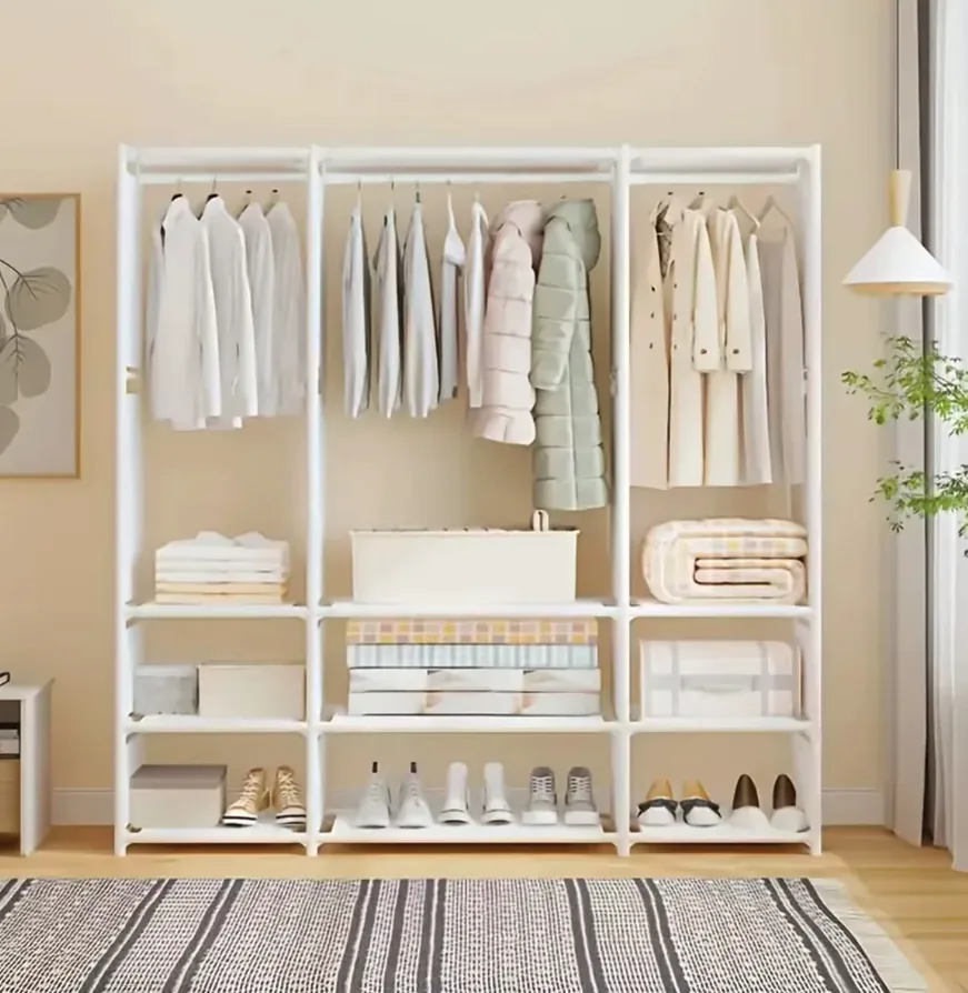 Meuble entrée avec rangement chaussures en métal blanc