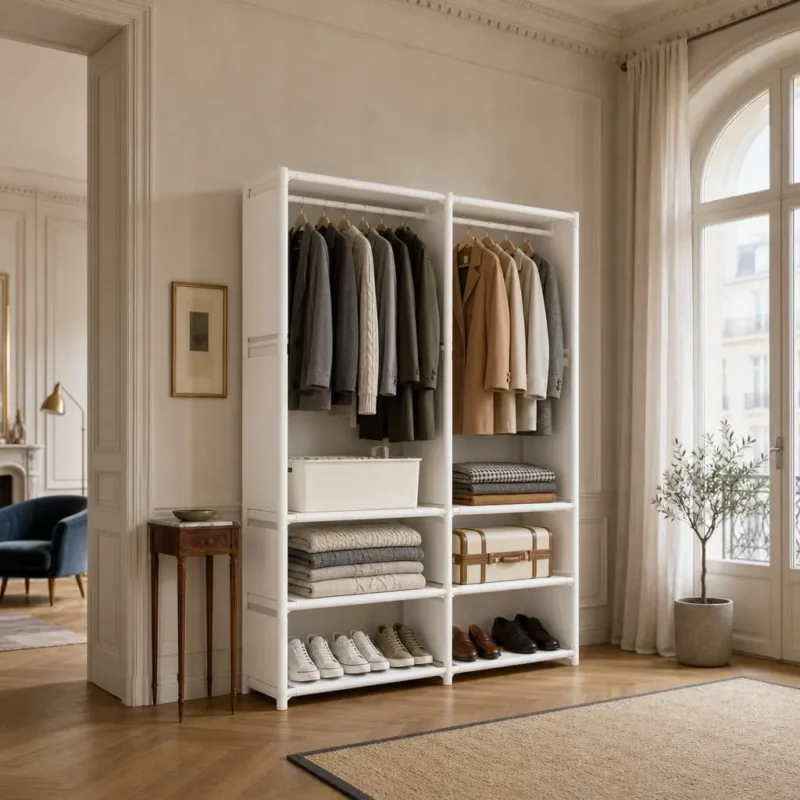 Meuble entrée blanche métal double étagère