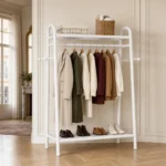 Meuble entrée métal blanc porte-manteau et chaussures