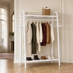 Meuble entrée métal blanc porte-manteau et chaussures