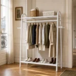 Meuble entrée métal blanc porte-manteau et chaussures