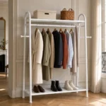 Meuble entrée métal blanc porte-manteau et chaussures