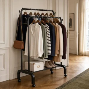 Meuble entrée métal noir porte-manteau
