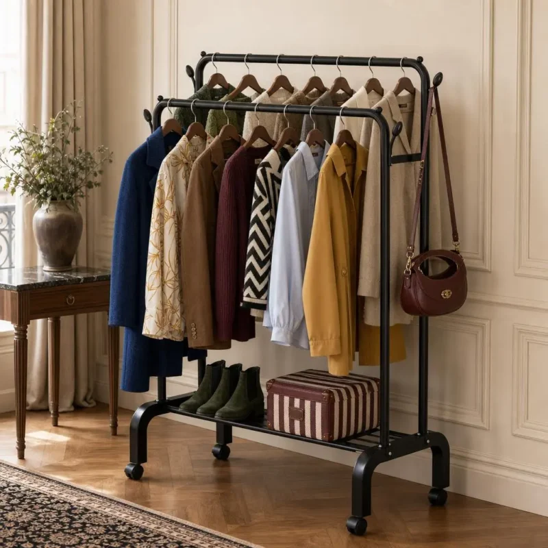Meuble entrée métal noir porte-manteau